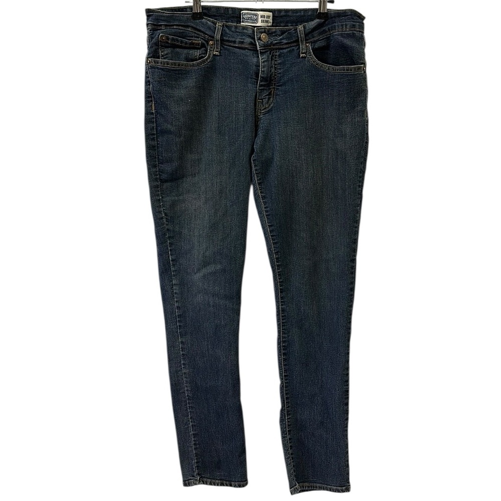 Levis Strauss Signature Stretch Denim Mid Rise Skinny Blue Jeans 14 M